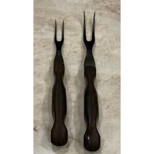 Vintage Cutco Carving Forks 1026, 1027 MCM wood look handles